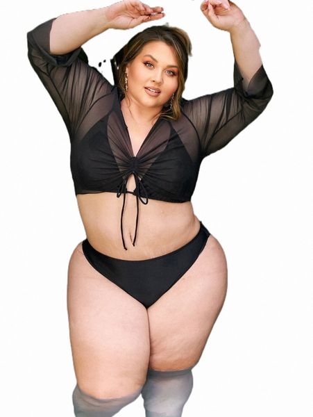 

women's swimwear x srv plus 4pack drawstring ruffle hem triangle high waist bikini swimsuit k0u3#, White;black
