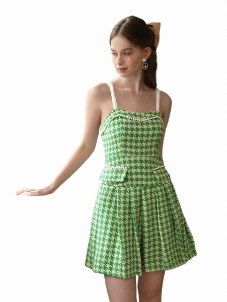 

casual dresses mod houndstooth print pearls detail cami dress 48mn#, Black;gray