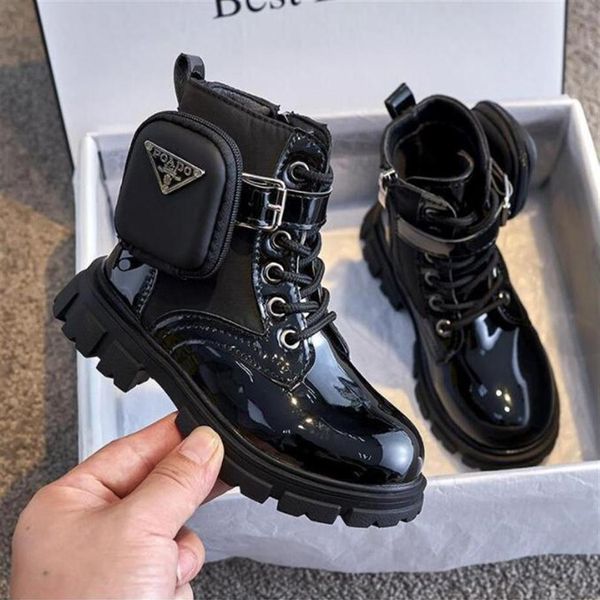 

girl boots 2022 spring fashion black british style ankle kids pu leather tide children winter shoes plus velvet250y240j, Black;grey