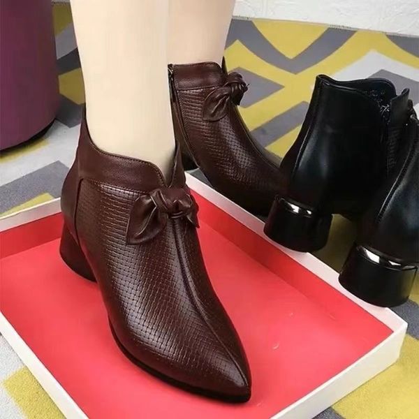 

2022 new women's pu leather ankle boots women boots winter warm boot waterproof flat-bottom comfort slip on ladies shoes solid platform, Black