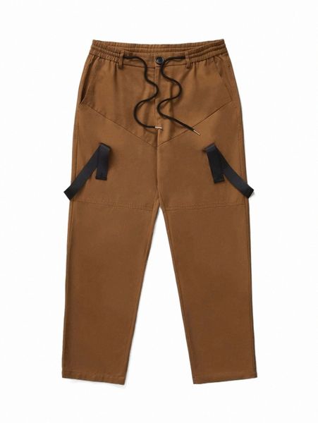 

men's pants x love worthy men contrast tape drawstring waist pants 004j#, Black