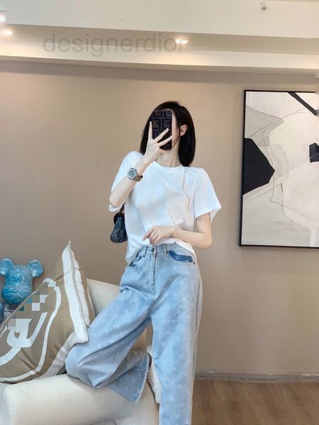 

women's tracksuits designer ce home's new all print jacquard jeans wide leg pants in 22 years gold thread embroidery t-shirt set w, Gray