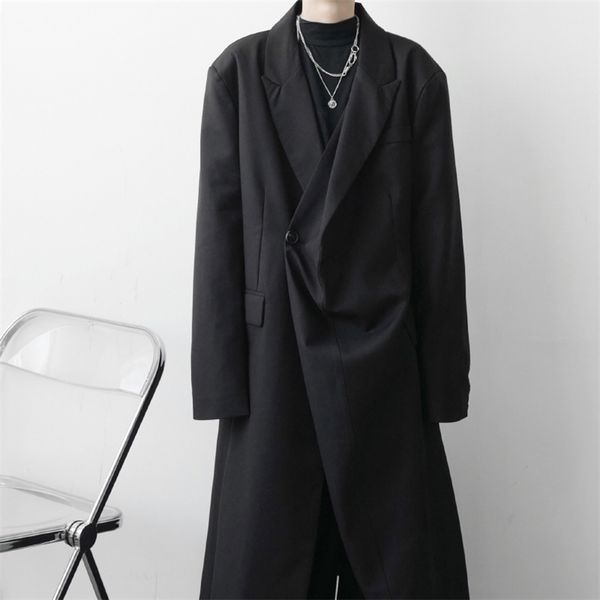 

men's trench coats men's irregular personality medium and long windbreaker korean trendy men's fashion asymmetric loose casua, Tan;black