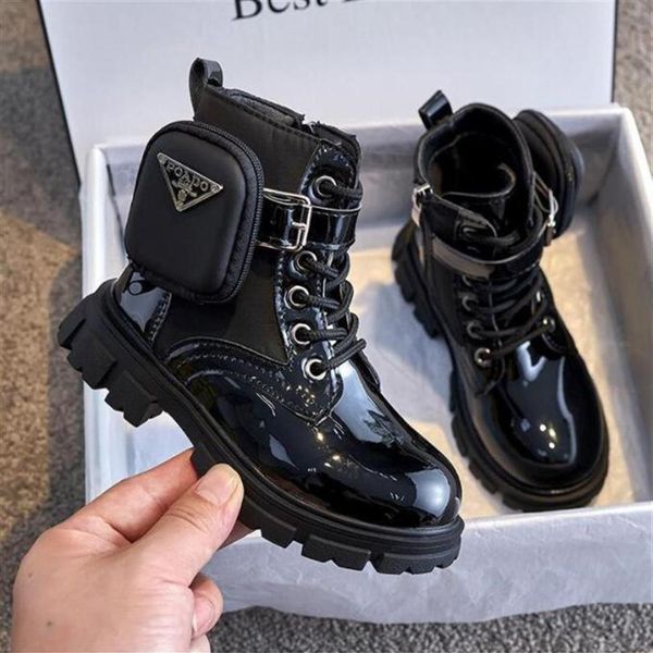 

girl boots 2022 spring fashion black british style ankle kids pu leather tide children winter shoes plus velvet266x194h, Black;grey