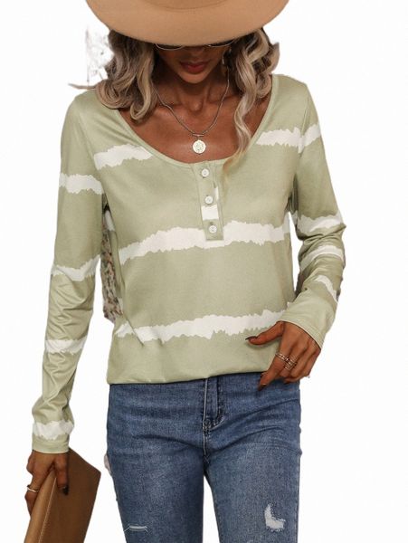 

women's t-shirt tie dye quarter button scoop neck tee m2we#, White