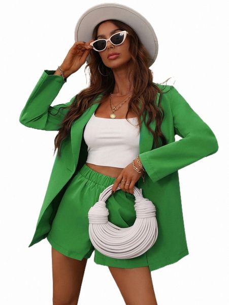 

two piece dress single button lapel collar blazer & shorts v18v#, White