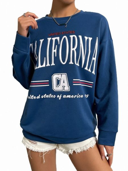

women's hoodies & sweatshirts slogan graphic drop shoulder sweatshirt u7z5#, Black
