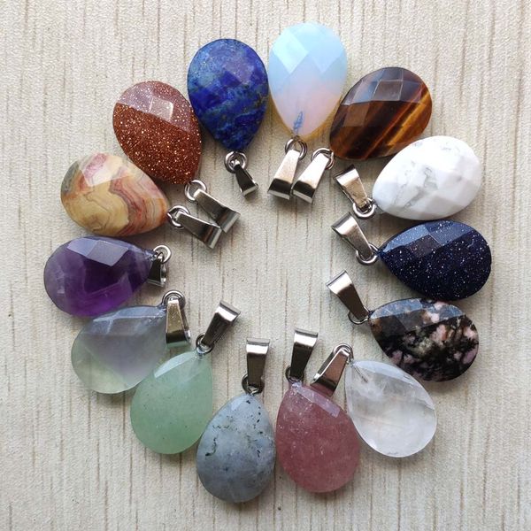 

fashion assorted natural stone section water drop charm pendants for jewelry accessories making wholesale, Bronze;silver