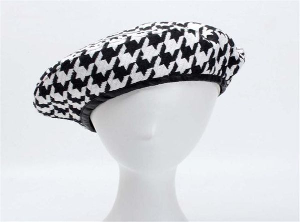

cool yy autumn berets cap winter hats for women french houndstooth beret fl, Blue;gray