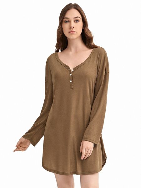 

women's sleepwear drop shoulder button front lounge dress e3ec#, Black;red