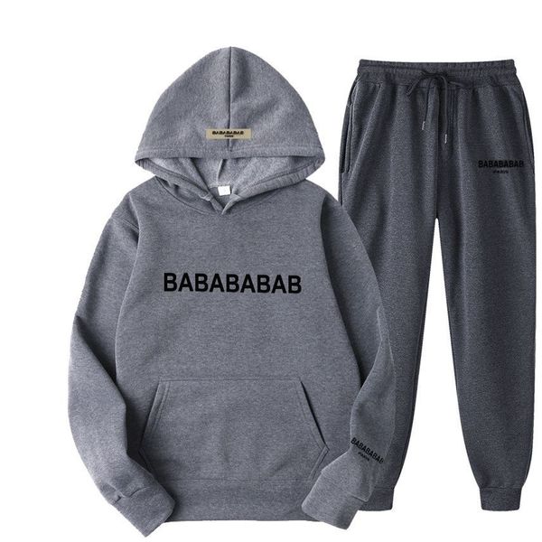 

mensleisure comfort t fashion versatility set designer tracksuits suit tide letters print high street loose hoodies and sweatpants sets, Gray