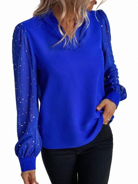 

women's blouses & shirts polka dot bishop sleeve notched neck blouse 538b#, White