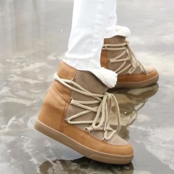 

winter designer boots women australia shoes hidden wedge heels snow boots women elevator shoes lace-up casual shoes for women ankle boots, Black