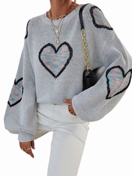

women's sweaters heart pattern drop shoulder sweater 62b0#, White;black