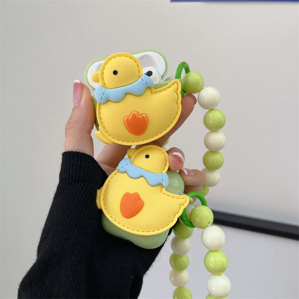 

cute cartoon duck earphone cases for apple airpods 3rd pro case for air pods 1 2 wireless bluetooth headphone cover green silicone shell wit