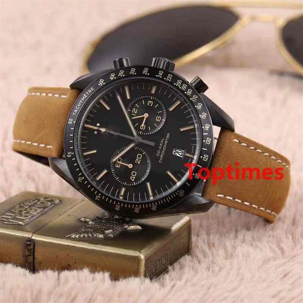 

luxury dark side of moon black nylon fabric strap foldover clasp 44 mm quartz chronograph mens watch speed watches man wristwatche3255, Slivery;brown