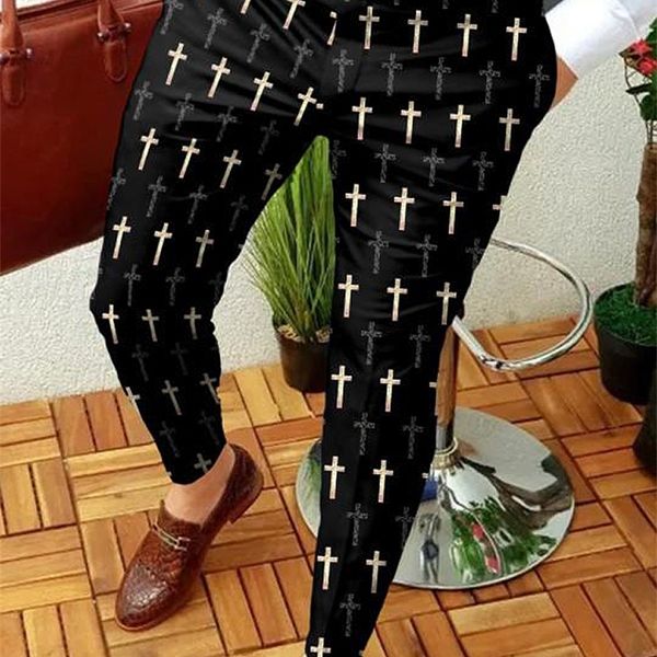 

men's pants men business casual trousers retro pattern print straight long pants mens spring autumn fashion streetwear 220907, Black