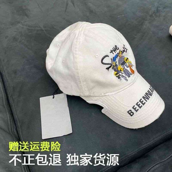 

designer ball cap new paris b hat co branded simpsons letter embroidered duck tongue hat missing corner cartoon baseball cap, Blue;gray