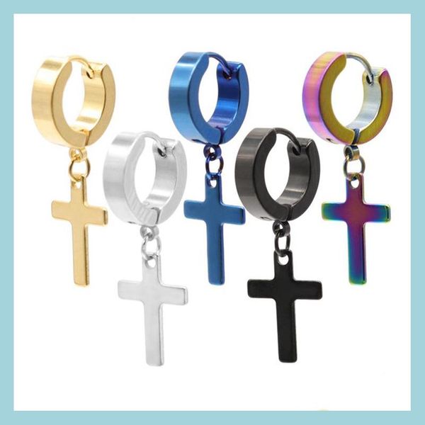 

other fashion cross hoop earrings dangle stainless steel punk style hip hop earring for women mens jewelry hanging w63f drop delivery dhtlr, Golden;silver