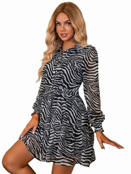

casual dresses zebra striped lantern sleeve belted shirt dress e6mq#, Black;gray