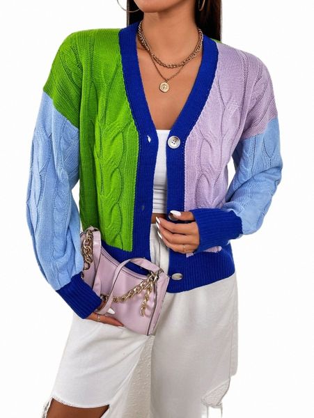 

women's sweaters colorblock cable knit drop shoulder cardigan w0ph#, White;black