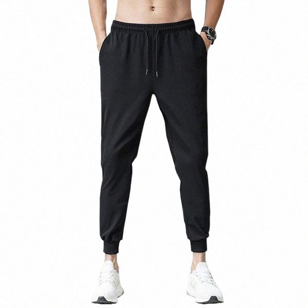 

men's pants men's pants men spring thin casual trousers skinny jogger tracksuit male fashion hip hop streetwear elastic waist hare, Black