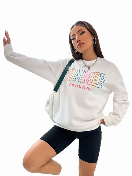 

women's hoodies & sweatshirts letter graphic drop shoulder sweatshirt d3xx#, Black