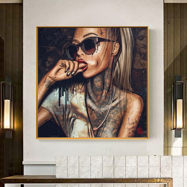 

canvas painting cool girl tattoo pictures pop art abstract modern graffiti street women portrait wall art for room