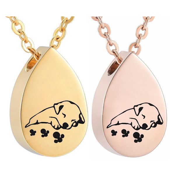 

stainless steel water droplets urn necklace for ashes cremation urns pendant sleeping puppy pendant memorial keepsake jewelry, Silver