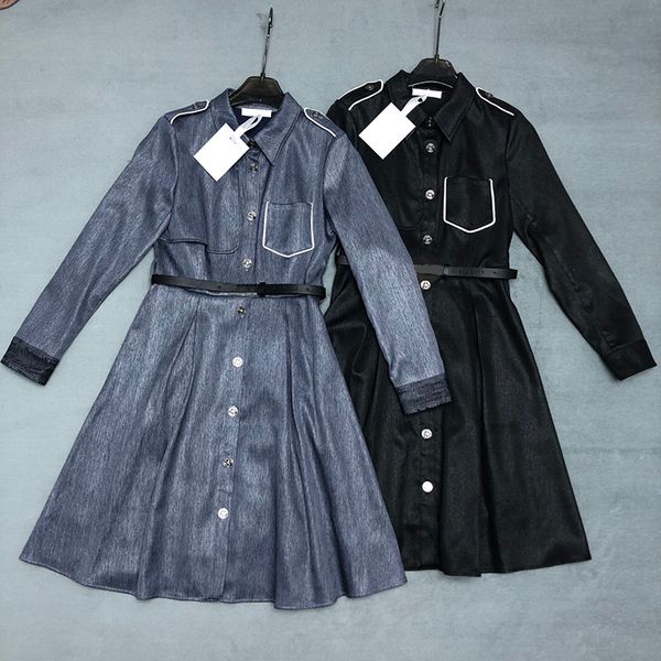 

casual dresses designer womens dress stylish lace long sleeves a line skirt autumn lady elegant evening dress with belt party woman clothing, Black;gray