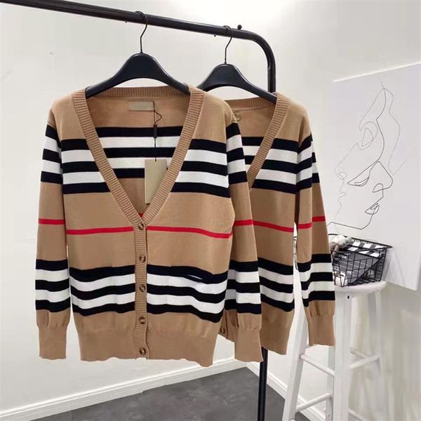 

women's sweater 2021 spring and autumn high-quality fashion loose classic striped long-sleeved knitted cardigan thin jacket158h, White;black