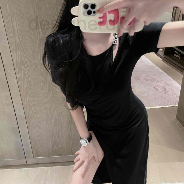 

casual dresses designer 22ss king irregular waist thin dress super foreign style, Black;gray