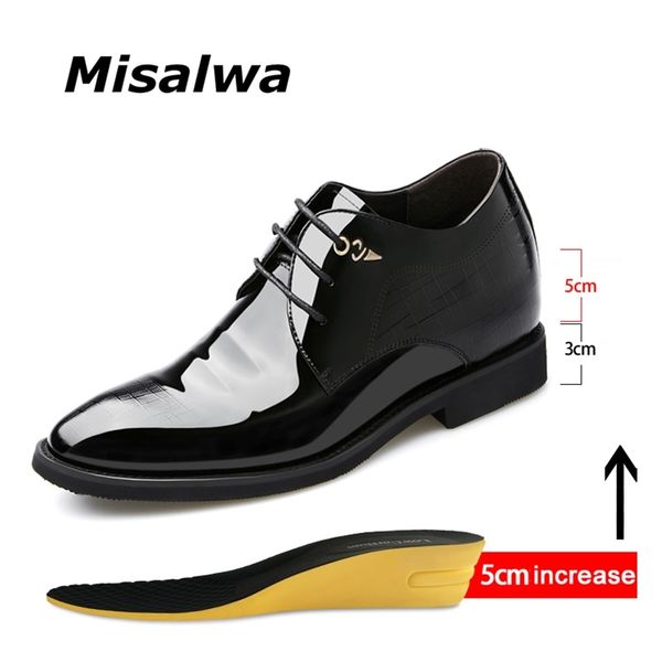 

dress shoes misalwa 3/6/8 cm elevator men patent leather formal pointed business oxfords suit 220907, Black