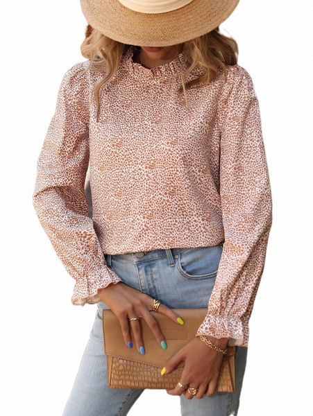 

women's blouses & shirts allover print flounce sleeve blouse h02y#, White