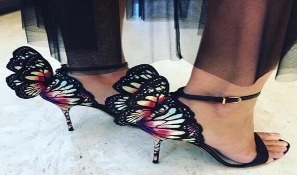 

sophia webster black pink butterfly winged embroidery high heeled ladies dress wedding party sandals straps gladiator women evenin
