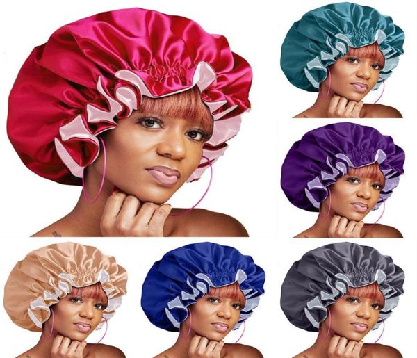 

solid women satin bonnet fashion stain silky big for lady sleep cap beauty
