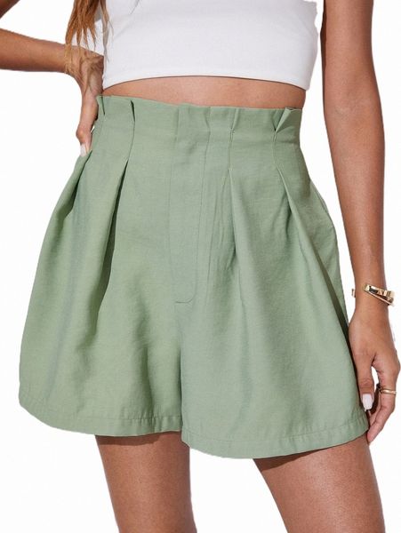 

women's shorts high waist plicated detail shorts q5el#, White;black