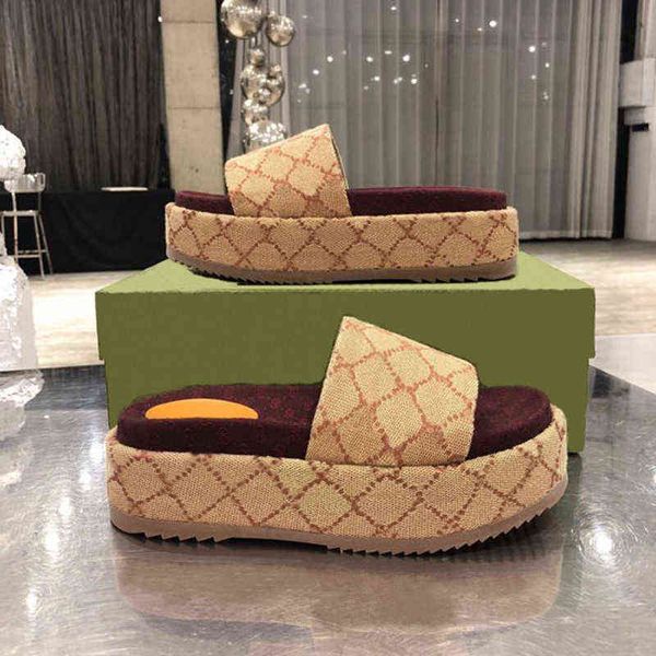 

canvas slippers fashion designer slides embroidered platform sandals girls 60mm covered 2022 womens slip on with box and dust bags, Black