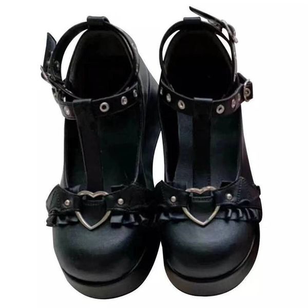 

boots womens platform gothic punk shoes lolita ladies wedges thick heels cute jk retro harajuku 35-43 plus size 220907, Black