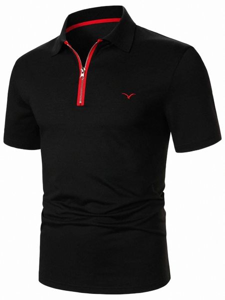 

men's polos men bird embroidery quarter zipper polo shirt k1yk#, White;black