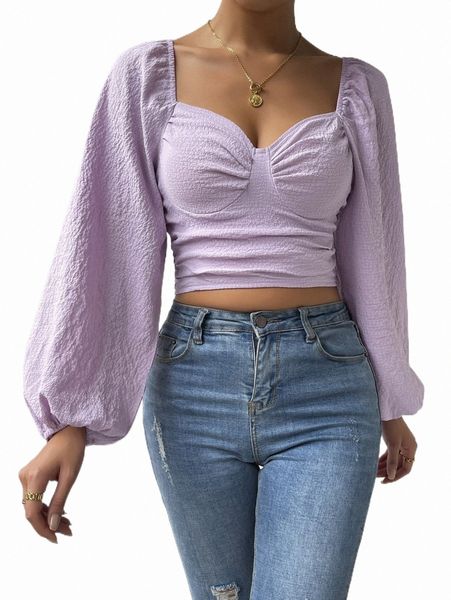 

women's blouses & shirts lantern sleeve ruched crop blouse 05wu#, White