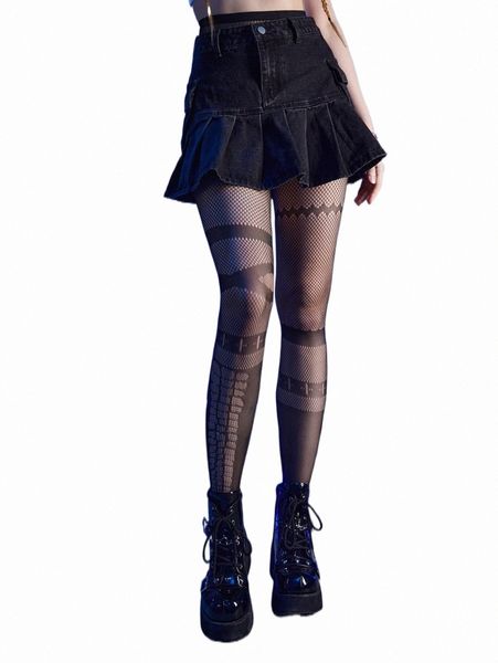 

others apparel romwe cyber luvr geometric pattern fishnet tights k5ed#, Black;white