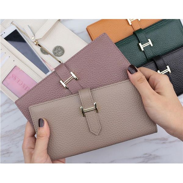 

women genuine leather slim wallets long multiple cards holder clutch purse female original leather solid wallet perfect280r, Red;black