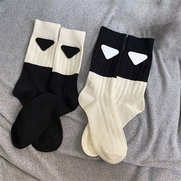 

womens contrast socks comfortable cotton fashion sock breathable spring winter sports socks, Black;white