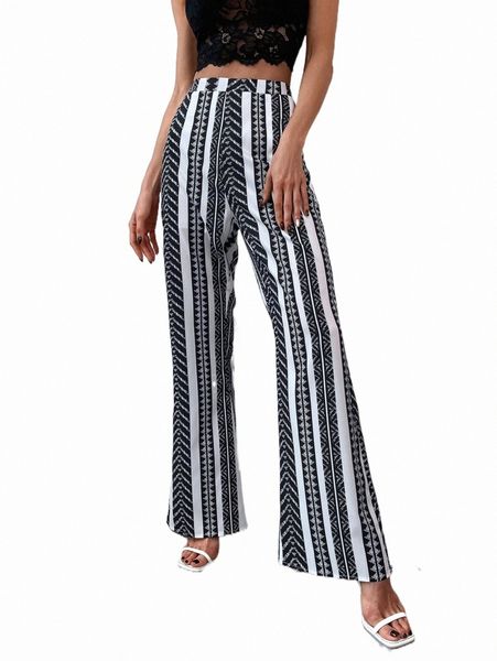 

women's pants & capris high waist geo print flare leg pants 13pg#, Black;white