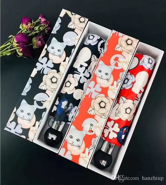 

new emoj fashion cat pattern umbrella classic women automatic luxury vintage logo umbrella for rain or sunshie gift box