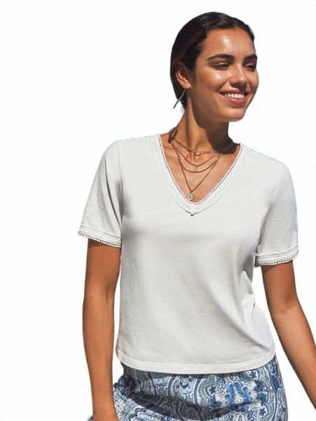 

women's t-shirt guipure lace trim tee 2022 new d8am#, White