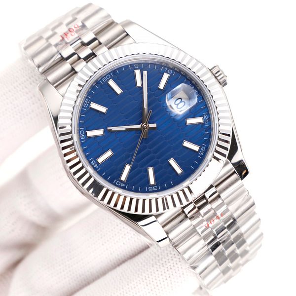 

Luxury men's watch bright blue dial 41mm luminous stainless steel enlarged calendar montre de luxe automatic movement