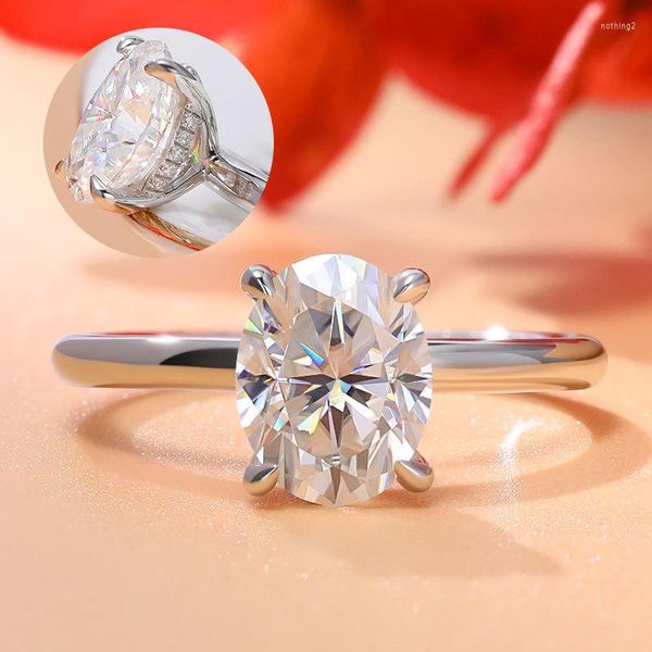 

cluster rings smyoue 18k white gold 2ct moissanite diamond ring for women oval fancy cut bridal sets solitaire wedding promise band 925, Golden;silver