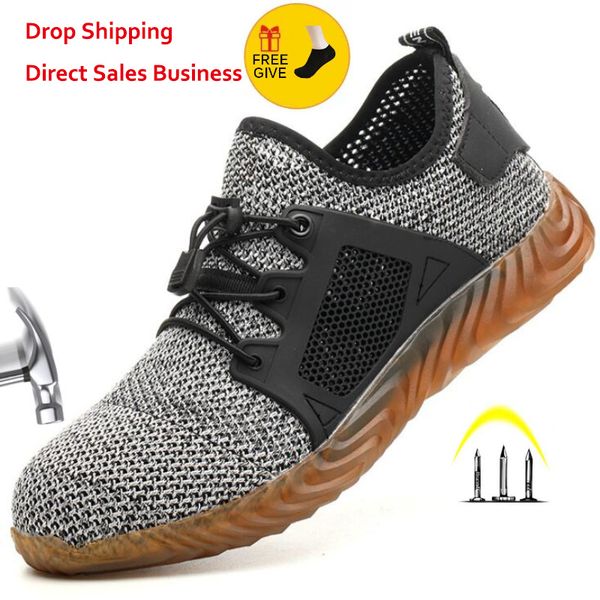 

safety shoes breathable mesh men light sneaker indestructible steel toe soft anti-piercing work boots plus size 35-48 220908, Black;brown